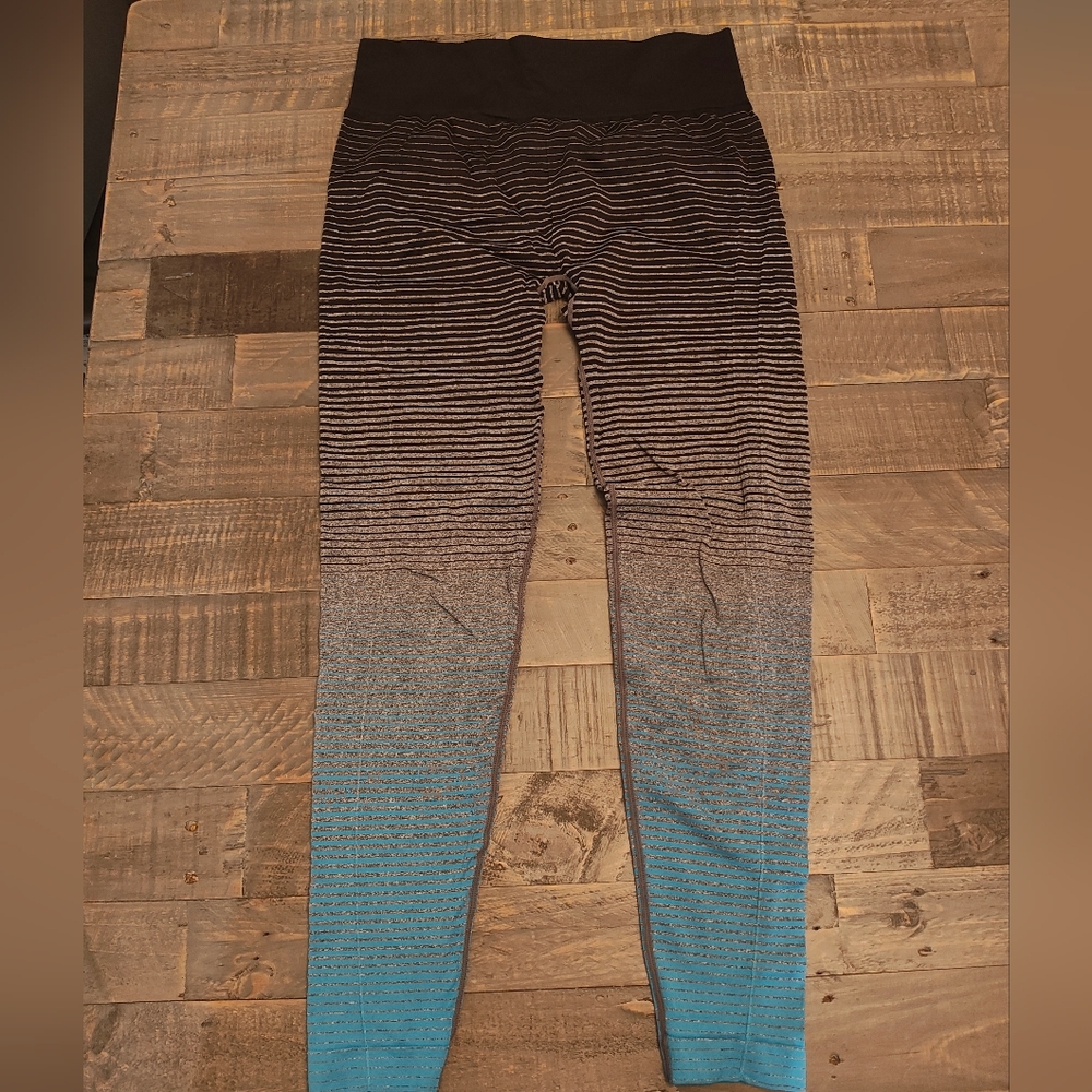Striped Black and Blue Ombre Marika Leggings